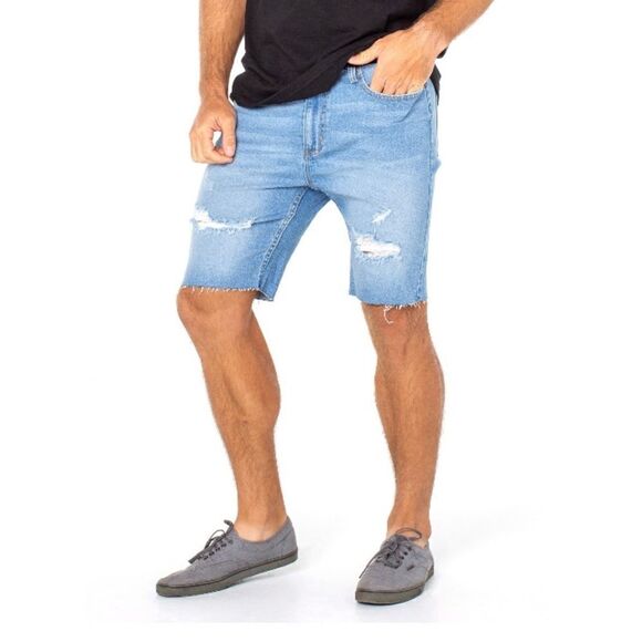 Slim Fit Denim Stretch Shorts Lightly Destructed With Raw Hem 2-Pack Size 28 - Picture 8 of 13